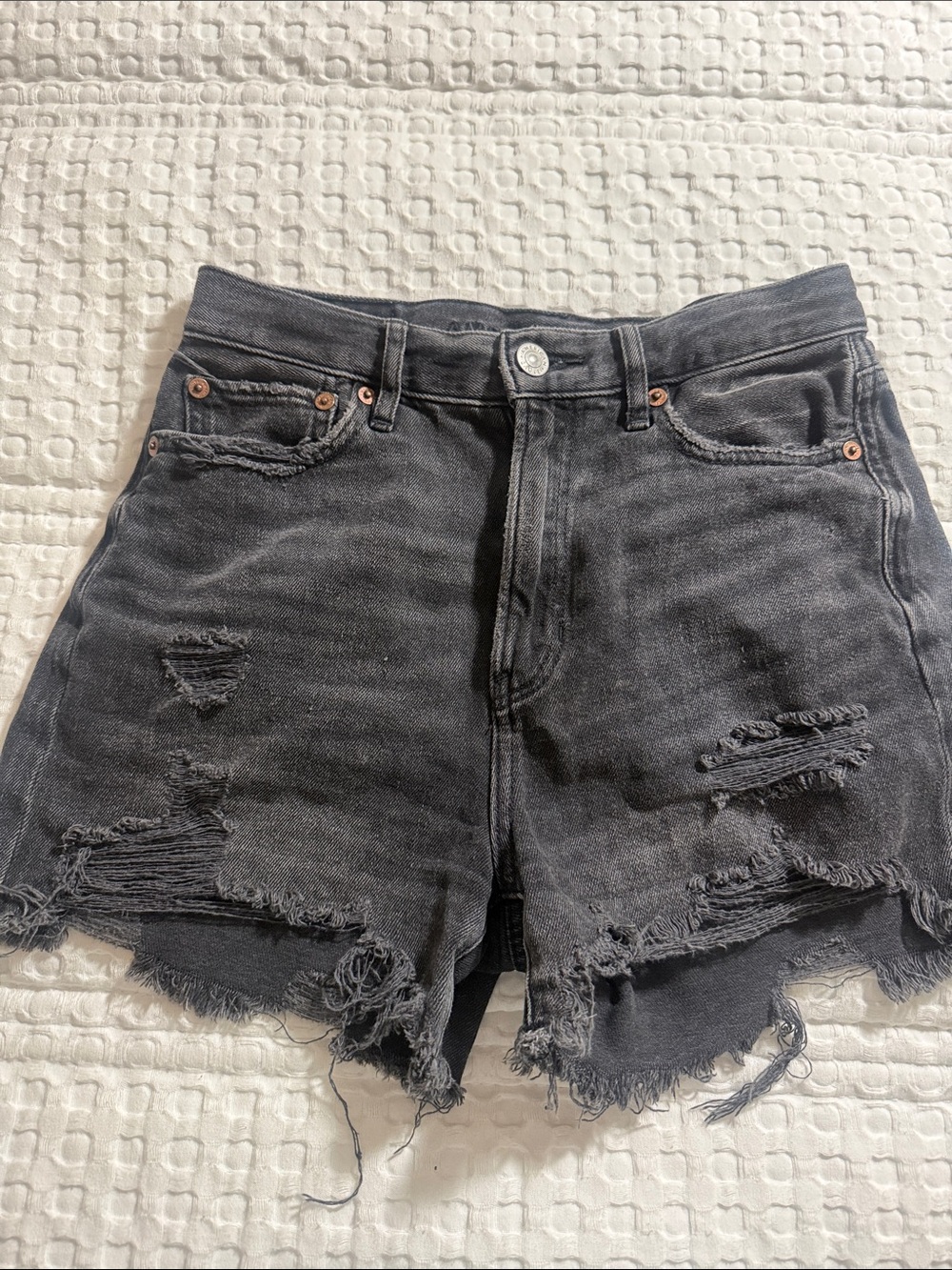 American Eagle Outfitters Black Distressed High-Rise Denim Shorts